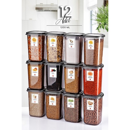 KitchenLife Süper Set Büyük Boy Erzak Saklama Kabı Seti 12 Adet 1200 ML