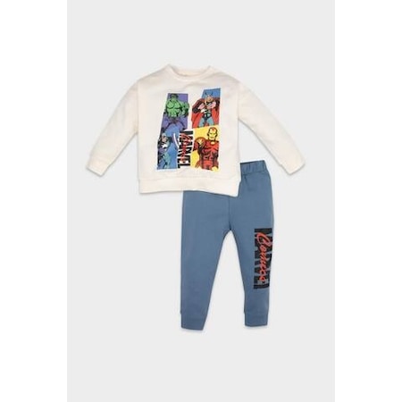 Defacto Erkek Bebek 2'li Takım Marvel Bisiklet Yaka Sweatshirt Beli Lastikli Jogger Eşofman Altı D4665A524AUER118