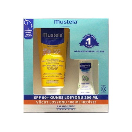 Mustela Çok Yüksek Koruma SPF50+ Bebek Güneş Losyonu 200 ML + Vücut Losyonu 100 ML