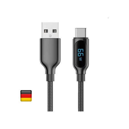 Woyax by Deji Dijital Göstergeli 1.2M PD 66W USB to Type-C Örgülü Hızlı Şarj ve Data Kablosu – Siyah