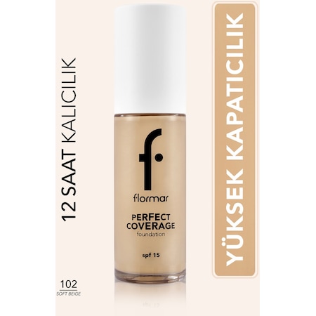 Flormar Perfect Coverage Yoğun Kapatıcı Su Bazlı Fondöten (Nötr Alt Ton) -102 Soft Beige -8682536058162