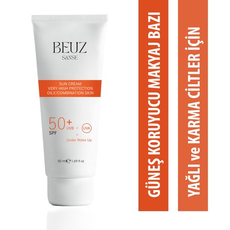 Beuz Sanse Spf50+ Yağlı ve Karma Ciltler İçin Çok Yüksek Korumalı Güneş Kremi & Makyaj Bazı - 50 ML