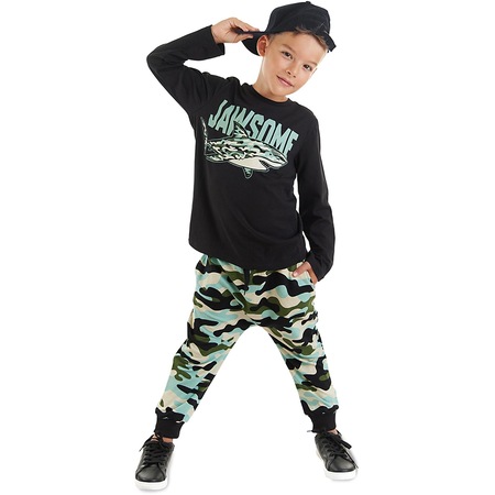 Mshb&g Jawsome Erkek Çocuk Siyah T-shirt Kamuflaj Pantolon Takım
