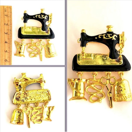 Omeniv Vintage Stil Dikiş Makinesi Broş İğne Mine Altınsu Kaplı
