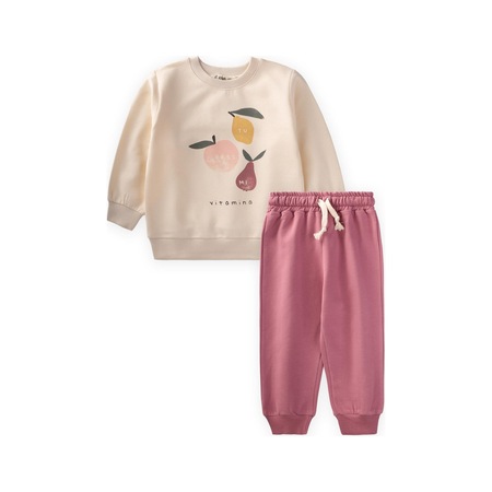 Cigit Vitamina Baskılı Kız Sweatshirt Takım 1-7 Yaş Ekru Ekru