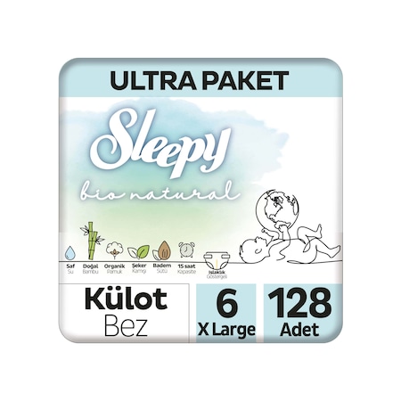 Sleepy Bio Natural Külot Bez 6 Numara XLarge Ultra Paket 128 Adet