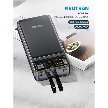 Neutron - NTL-PB-22F2 20.000 MaH Type-C Hızlı Şarj Teknolojili Akım Korumalı Powerbank - Siyah