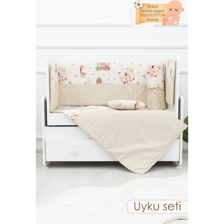 Mordesign 60X120 Cm Beşik Krem Renk Kız 8 Parça Bebek Beşik Uyku Seti ZG985-1