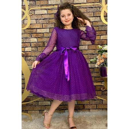 Abiyekids Prenses Model Kız Çocuk Abiye Elbise - Mor