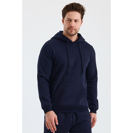 Monox Erkek Kapşonlu 3 İplik Sweatshirt Lacivert