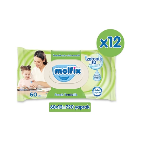 Molfix İzotonik Sulu Islak Mendil Ferah Temizlik 12 x 60'lı 720 Yaprak