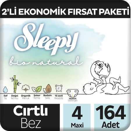 Sleepy Bio Natural Bebek Bezi 4 Numara 2'li Ekonomik Fırsat Paketi 164 Adet