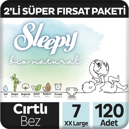 Sleepy Bio Natural 7 Numara Xxlarge 2'li Süper Fırsat Paketi 120 Adet