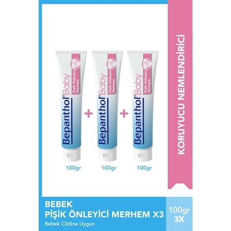 Bepanthol Baby Pişik Önleyici Merhem 100 gr 3lü Paket l Parapen, SLS, Parfüm, Koruyucu İçermez