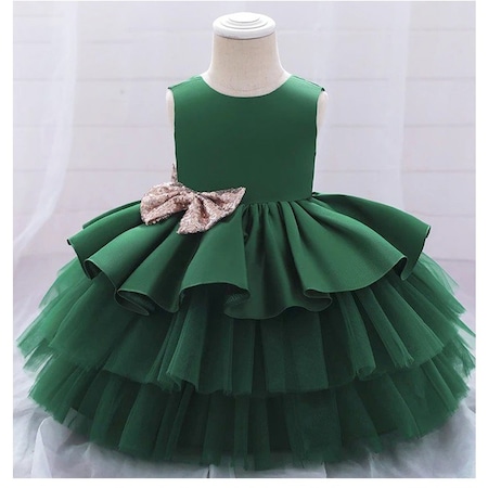 Yeşil Payetli Fırfırlı Kız Çocuk Abiye - Kız Çocuk Elbise