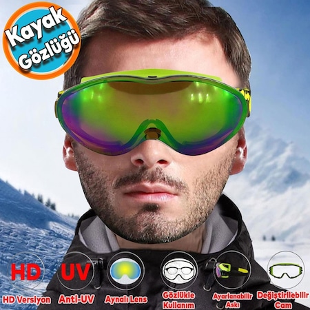 Kayak Gözlüğü Değiştirebilir Camlı Antifog Güneş Kar Koruyucu Gözlük Gökkuşağı Snowboard Glasses Gözlük