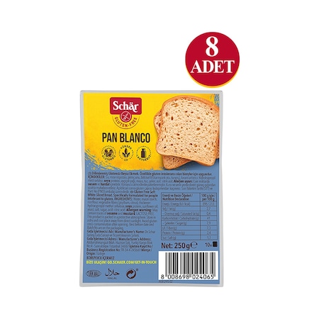 Schar Pan Blanco Glutensiz Ekmek 8 x 250 G