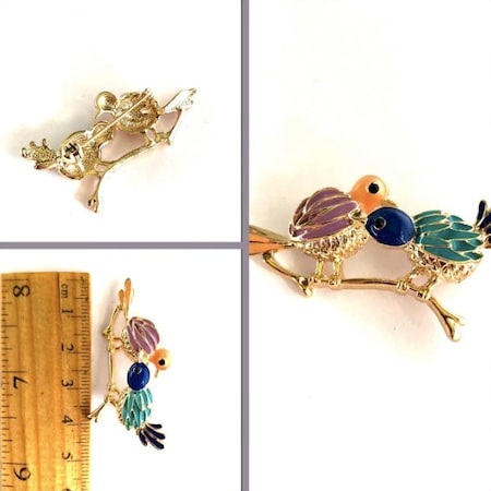 Omeniv Vintage Stil Aşık Kuşlar Broş İğne Mineli Altınsu Kristal