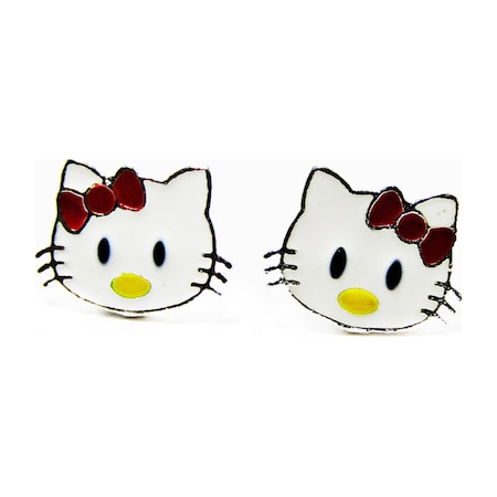 Lilahgümüştr Gümüş Mineli Hello Kitty Çocuk Kız Küpe