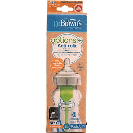 Dr Browns Options+ Geniş Ağız Antikolik Cam Biberon 270 Ml 0+ Ay DRB-DB91700