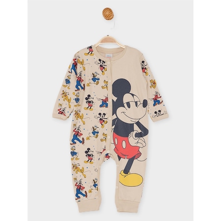 Mickey Mouse Lisanslı Erkek Bebek Tulum 21458-bej