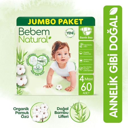 Bebem Natural Bebek Bezi 4 Beden Maxi Jumbo Paket 60 Adet