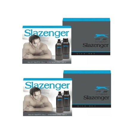 Slazenger Active Sport Mavi Erkek Parfüm EDT 2 x 125 ML + Sprey Deodorant 2 x 150 ML