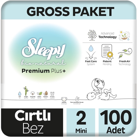 Sleepy Bio Natural Premium Plus Gross Pkt Bebek Bez 2 Beden 100'lü