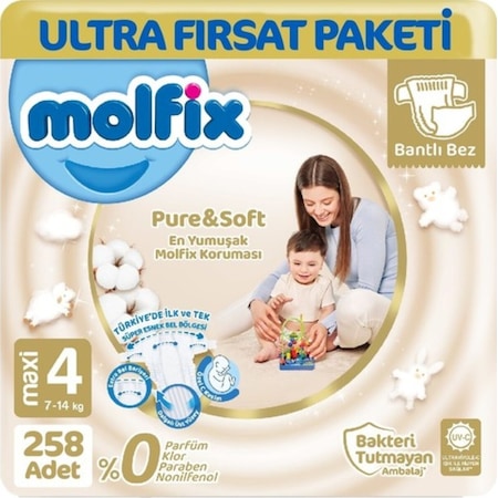 Molfix Pure & Soft Bebek Bezi Maxi 4 No 86 lı x 3 adet