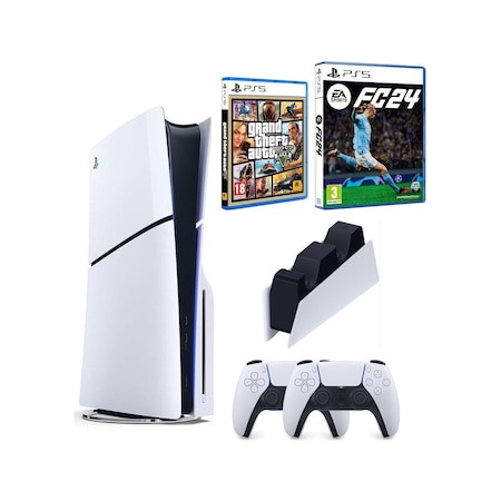 Sony Playstation 5 Slim + 2 Dualsense Kol + Şarj İstasyonu + 2 Oyun (İthalatçı Garantili)