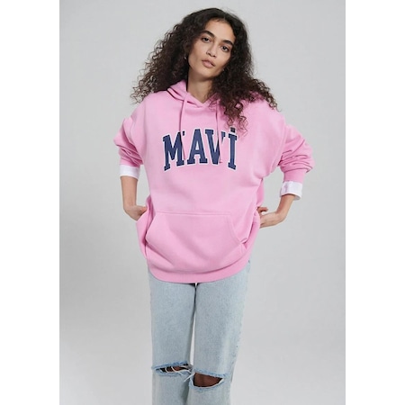 Mavi - Mavi Logo Baskılı Kapüşonlu Pembe Sweatshirt 1600361-71038