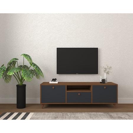 Conceptiva Relax Çift Renkli TV Sehpası 140 Cm 3 Kapaklı Tv Ünite - Antrasit-Ceviz