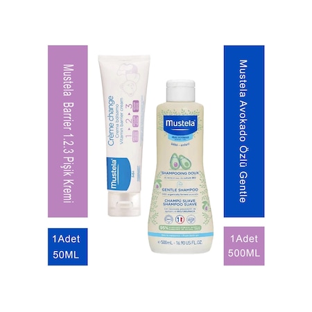 Mustela Avokado Özlü Gentle 50 Shampoo 500 Ml + Mustela Vitamin Barrier 1.2.3 Pişik Kremi 50 Ml