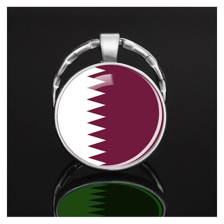 Katar Quatar Bayrağı Anahtarlık Metal 3d Büyüteç Camlı Arap Bayrak