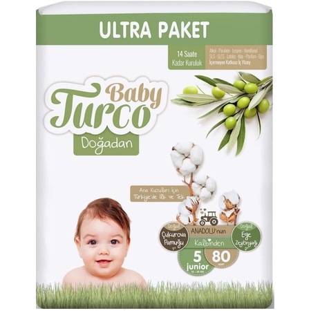 Baby Turco Doğadan Bebek Bezi 5 Numara Junior Ultra Paket 80 Adet