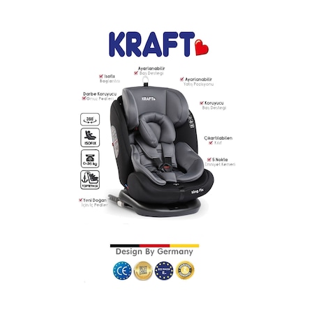 Kraft King Fix 0-36 Kg Top-tether Isofixli 360 Derece Dönebilen Oto Koltuğu Gri