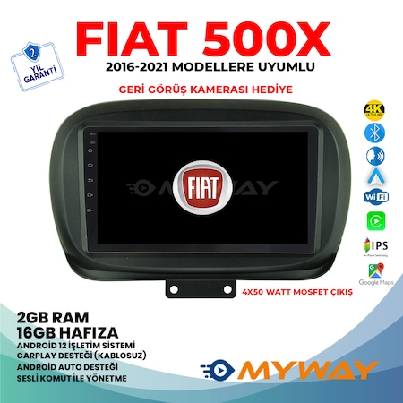 Fıat 500X Androıd 12 Carplay Seslı Komut Multimedya Ekran - Myway