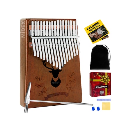 Midex Klx-880 Hakiki Ağaç Geyik Desenli Kalimba Set 17 Çelik Tuşlu