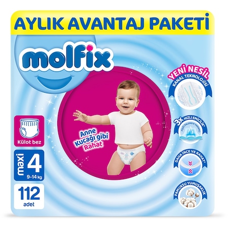 Molfix Pants Bebek Bezi 4 Beden Maxi Aylık Avantaj Paketi 112 Adet