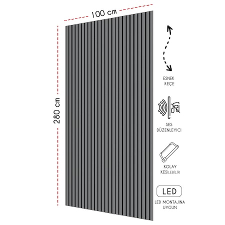 Mdf Ahşap Akustik Duvar Tavan Kaplama Paneli 100 x 275 CM - Antrasit