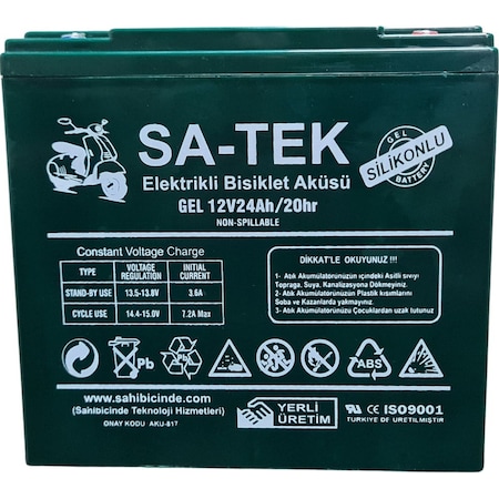 Satek 12V 24 Ah Elektrikli Motosiklet Bisiklet Aküsü Jel Akü 2024 Üretim