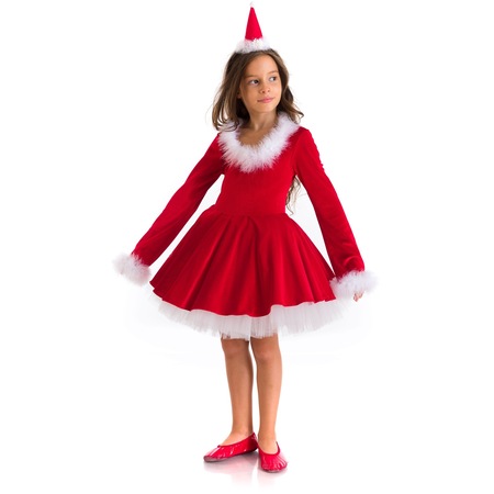 Noel Kostümü Kız Çocuk Taçlı Yılbaşı Elbisesi