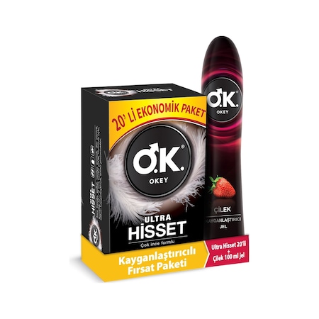 Okey Ultra Hisset 20'li Prezervatif + Okey Çilek Kayganlaştırıcı Jel 100 ML Set