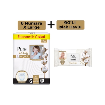 Purebaby Cırtlı Bez 6 Numara Xlarge 60 Adet + Islak Havlu