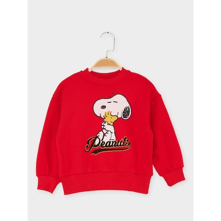 Supermino Snoopy Lisanslı Çocuk Sweattshirt 21624-kırmızı