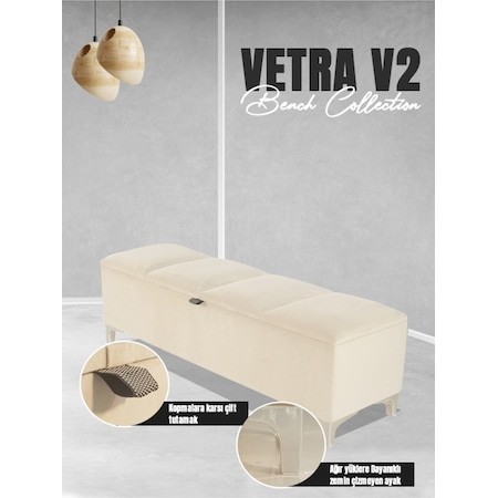 Vetra V2 Sandıklı Puf Beyaz Dilimli Model Sandıklı Bench Puf - Sandıklı Yatak Ucu Bankı