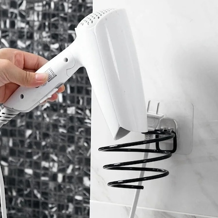 Alper Banyo Yapışkanlı Saç Kurutma Makinesi Tutacağı Siyah