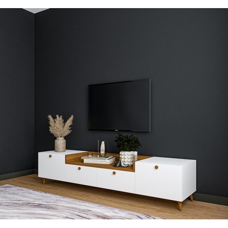 Conceptiva Leon Çift Renkli Tv Sehpası 160 Cm 4 Kapaklı Tv Ünitesi - Beyaz-ceviz