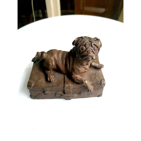 Omeniv Antika Ağır Bronz Döküm Köpek Pug Heykel Biblo Figür
