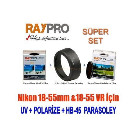 Raypro 52Mm Hd Slim Uv + Polarize Filtre + Hb-45 Parasoley Seti